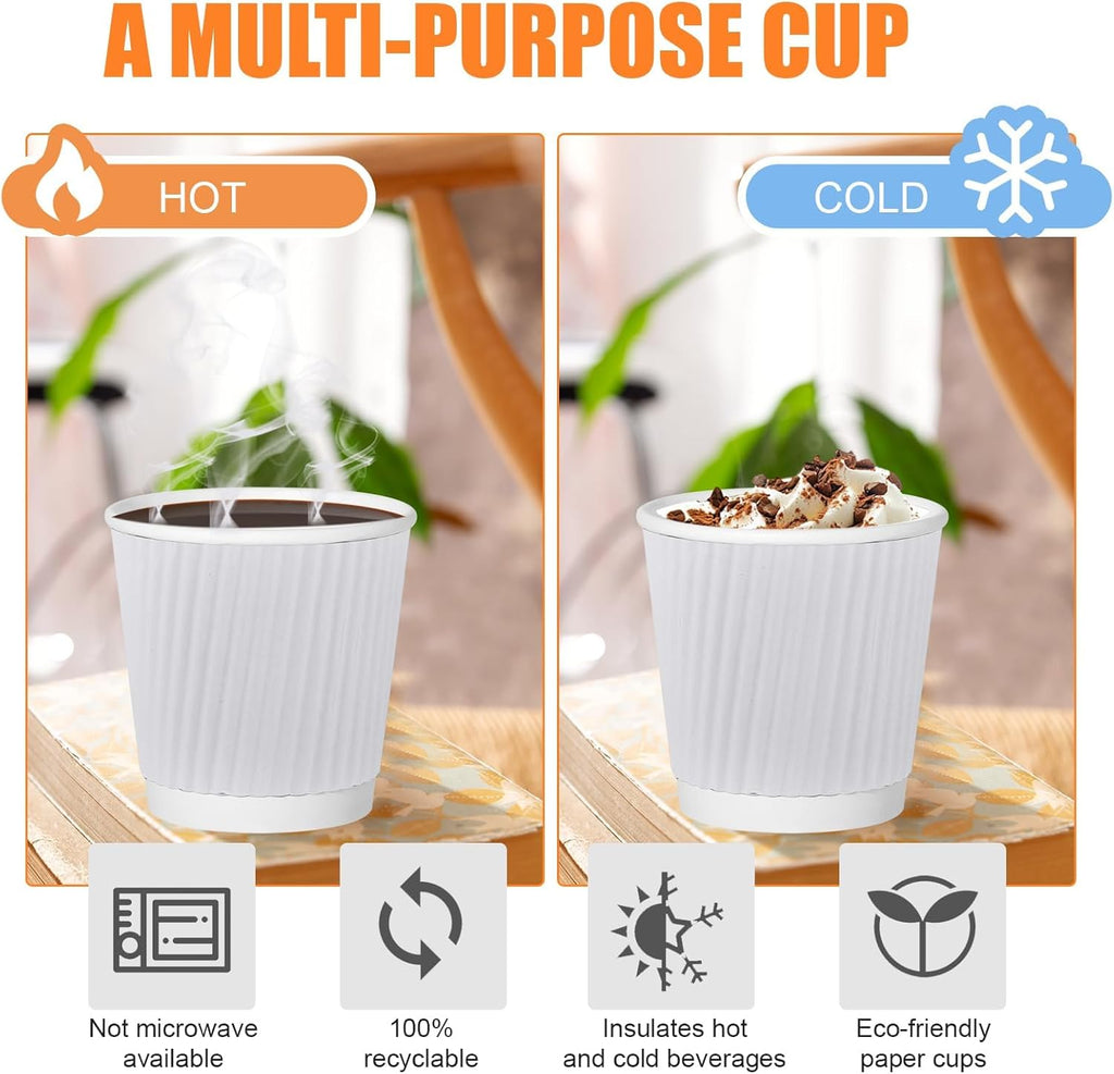 500 Pack Paper Espresso Coffee Cups,4 oz Disposable Coffee Cups,Corrugated Insulated Ripple Wall, Paper Ripple Cup for Coffee, Hot Chocolate and Hot Tea Drinks -White