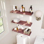 24" Acacia Live Edge Floating Shelves Set of 2 - Wall Mounted Wooden Shelf for Stylish Home Décor - Cherry Color 24x7.5x1.5 Inches