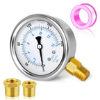 MEANLIN MEASURE 0~200Psi Stainless Steel 1/4" NPT 2.5" FACE DIAL Liquid Filled Pressure Gauge WOG Water Oil Air Lower Mount, with 1/2" NPT and 3/8" NPT Hex Bushing