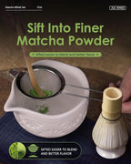 Matcha Whisk Set, Ceramic Matcha Set Includes Bowl with Spout, Whisk and Holder, Bamboo Scoop, Sifter and Tea Towel - 6 Pcs Matcha Kit Gift for Matcha Lovers (White)