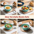 6-piece Wheat Straw Bowls sets 26oz,Alternative Plastic Bowls Reusable for indoors and outdoors,Microwave-able and Dishwasher Safe Bowls Sets Easy to Clean.Green Series