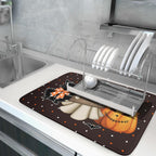 Giwawa 18"x24" Halloween Dish Drying Mat Spooky Pumpkin Ghost Black Cat Bats Kitchen Drainer Mats Holiday Gothic Reversible Microfiber Dish Drying Pad Large Size for Countertop Tabletop Decor