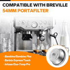 54mm Dual Wall Pressurized Basket Compatible with Breville Bambino,Barista Express, Barista Touch,Infuser, Duo-Temp Pro, Pressurized Filter Basket Replacement Part for Breville Filter, Double Shot