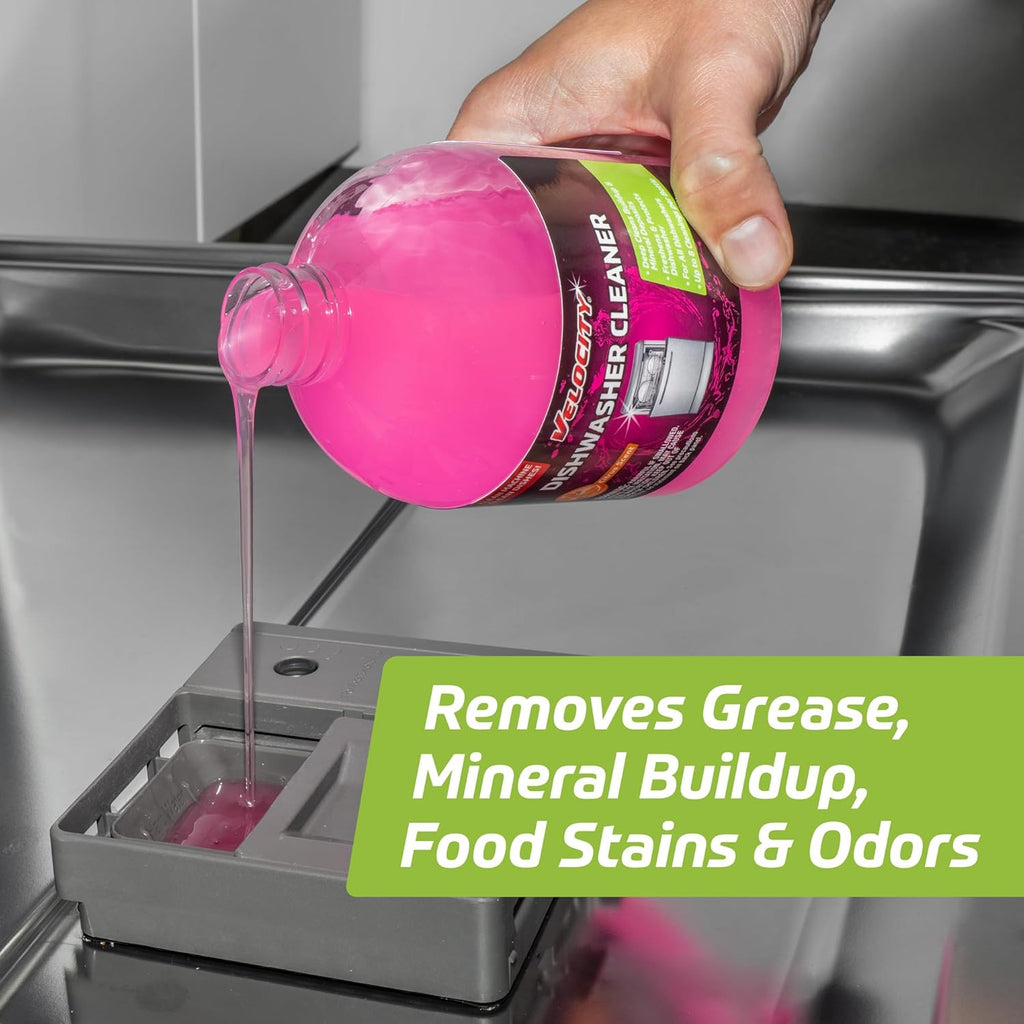 Velocity Dishwasher Cleaner and Deodorizer – 8 Uses Per Bottle. Dishwasher Cleaner and Descaler Deodorizes Interior for Sparkling Dishes, Freshens Machine & Neutralizes Odor