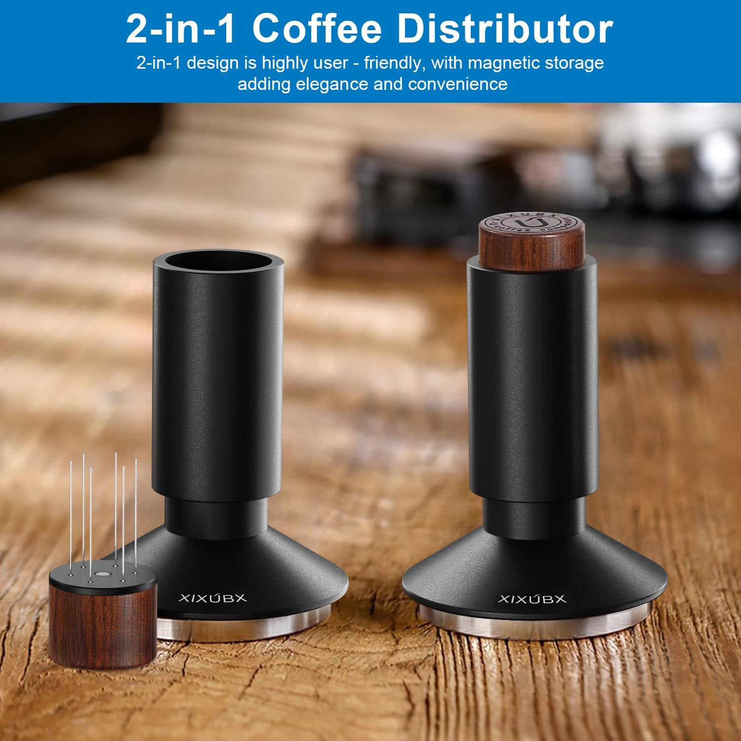 58.35mm Espresso Tamper & Magnetic WDT Tool, Barista Cofee Tamper with Spring Loaded, Anodized Aluminum Alloy Handle, Stainless Steel Corrugated Base with Cover for Portafilter Basket