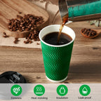 80 Count 16 OZ Coffee Cups with Lids, Insulated Ripple Wall Paper Hot Coffee Paper Cups for Hot Drinks