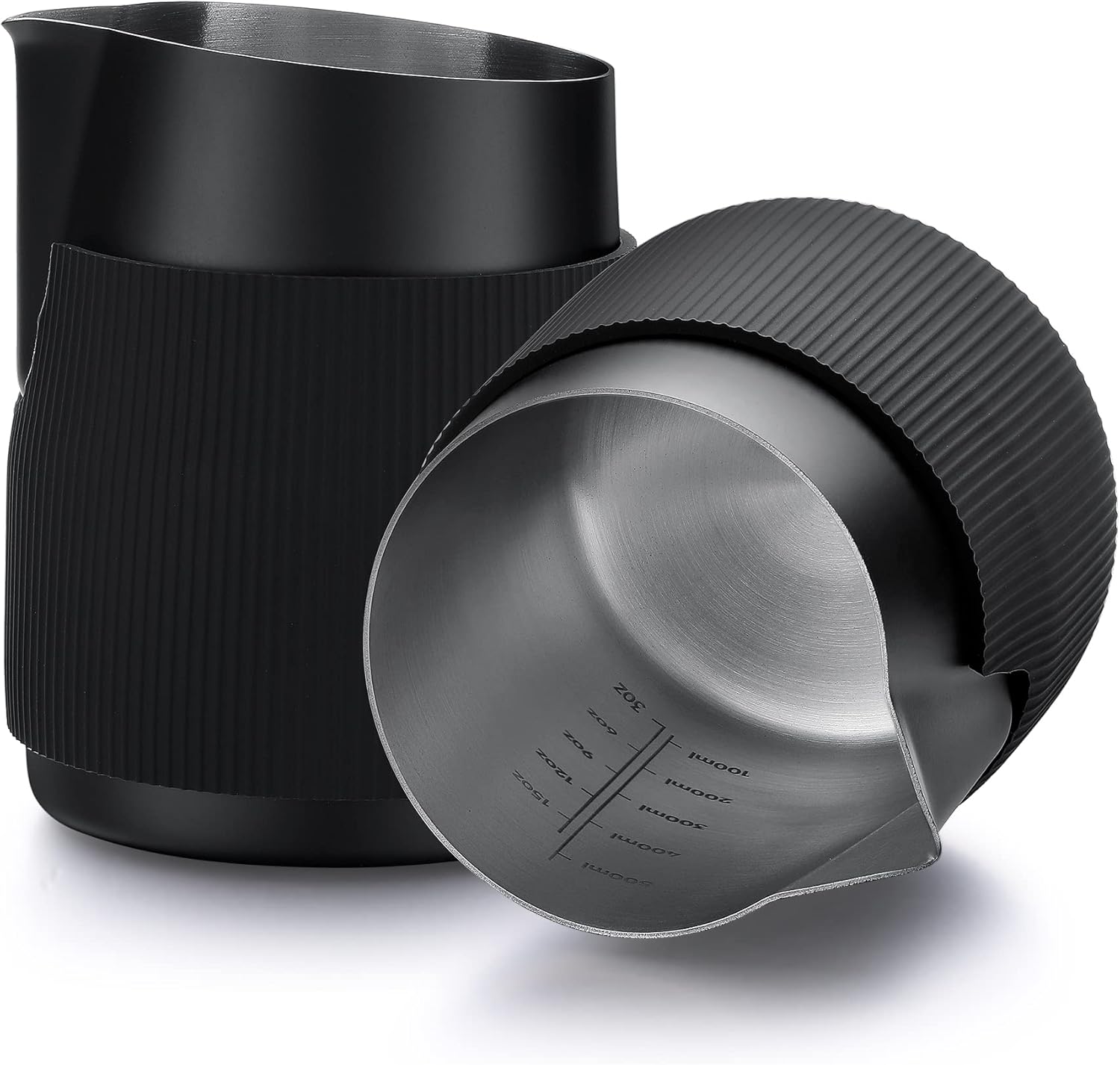 Normcore Handleless Milk Pitcher with Sharp Spout, Espresso Steaming Pitcher, 18/8 Stainless Steel Milk Frothing Jug, Black Non-Stick, 20.3 oz (600 ml)