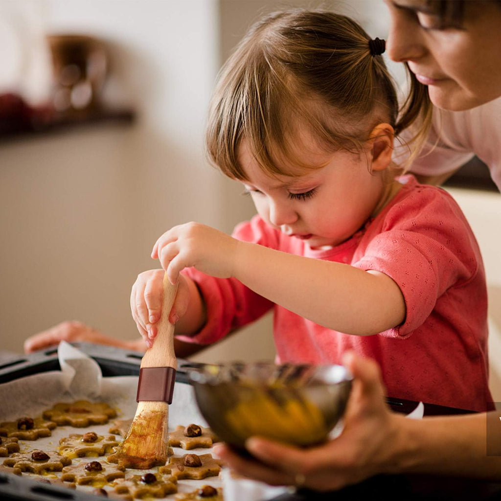 Pastry Brushes for Baking Basting Brush with Boar Bristles and Beech Hardwood Handles Culinary Oil Brush for Barbecue Butter Grill BBQ Sauce Baster Marinade Kitchen Food Cooking Brushes (1"- 2PCS)