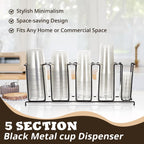 Maxdot 2 Pcs 5 Section Coffee Cup Organizers 23 x 5 x 8.5 Inch Wire Rack Coffee Cup and Lid Holder Black Iron Lid Dispenser Countertops Organizer for Kitchen Storage Essentials