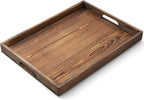 17 Inch Burnt Wood Serving Tray with Handles, Large Wooden Tray for Ottoman, Breakfast in Bed, Coffee Table, Dinner, Rectangular Tray for Living Room Bedroom Entryway and Kitchen