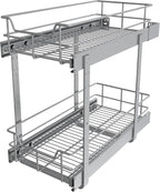 2 Tier Pull Out Cabinet Organizer 11" W X 17" D, Slide Out Drawers for Kitchen Cabinets, Pull Out Drawers for Cabinets Capacity Heavy Duty Caddy, Cabinet Pullout Shelves Chrome-Plated,Bathroom Pantry