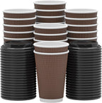 Qunclay Disposable Coffee Cups with Lids,16 oz (80 Pack) Togo Hot Paper Coffee Cup with Leak-Proof Lid To Go for Hot/Cold Beverages Insulated Reusable Drinks Corrugated Ripple Cups (Brown)