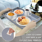 MAONAME Gray Serving Tray with Handles, Modern Grey Decorative Tray for Coffee Table, Plastic Rectangular Gray Trays for Ottoman, Bathroom, Decor, 15.8” x 10.2” x1.4