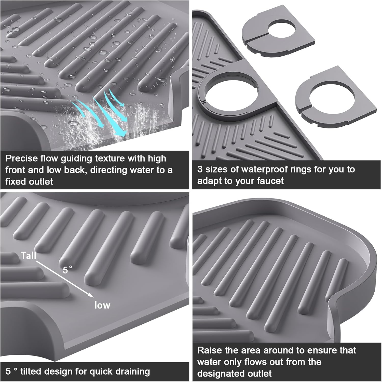 Faucet Mat for Kitchen Sink，6° Slope Sink Splash Guard，Splash Guard for Kitchen Sink，Kitchen Sink Splash Guard for Dish Soap Sponge Holder，Silicone Faucet Guard & Draining Mat-Purple