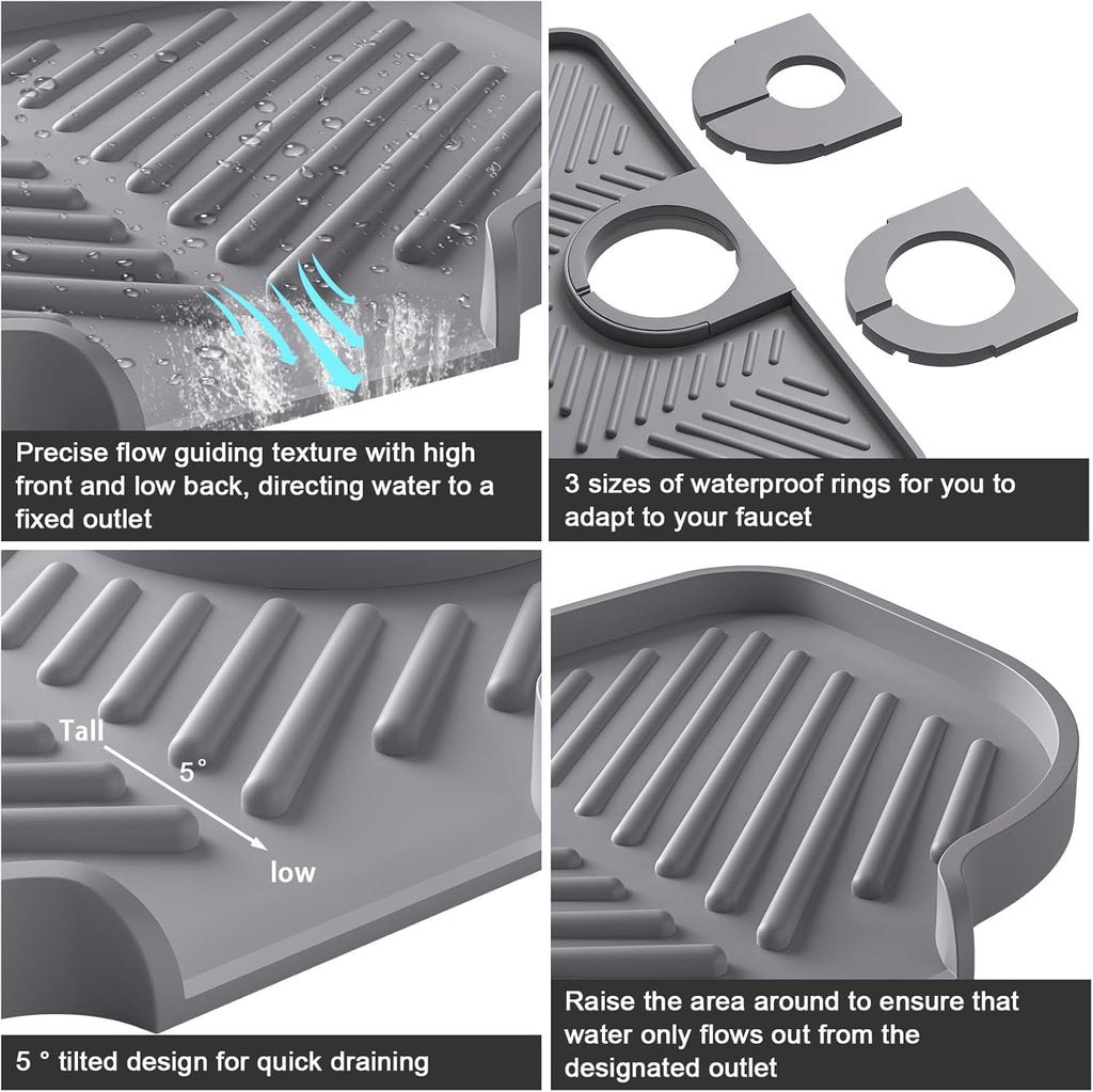 2 Pack Faucet Mat for Kitchen Sink，6° Slope Sink Splash Guard，Splash Guard for Kitchen Sink，Kitchen Sink Splash Guard for Dish Soap Sponge Holder，Silicone Faucet Guard & Draining Mat-Purple