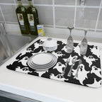 Halloween Bat Ghosts Dish Drying Mat for Kitchen Counter,Halloween Spooky Ghost Black and White Drying Mat 18 x 24 Inch Microfiber Dish Drying Pad Dish Rack Pad Drainer Mat for Coffee Bar