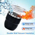 4oz Stackable Cup, Vacuum Insulated Espresso Cup Set of 2, Espresso Shot Glass for Coffee, Double Wall Stainless Steel Mini Tumbler Shot Glasses with Straw and Lid (A-black2P, 4oz)