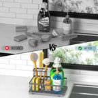 Large Family-Sized Sponge Holder for Kitchen Sink with Brush Holder - Drain-Free Non-Slip Base, 2.6mm Stainless Steel with Grey Rust-Resistant Coating-10.24"L x 6.5"W x 5.83"H Sink Organizer