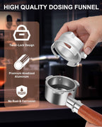 54mm Coffee Dosing Funnel, Hands-Free Aluminum Dosing Ring & 53.5mm Stainless Steel Puck Screen, Espresso Accessories suitable for 54mm Breville Barista Portafilters, with Grinding Trigger