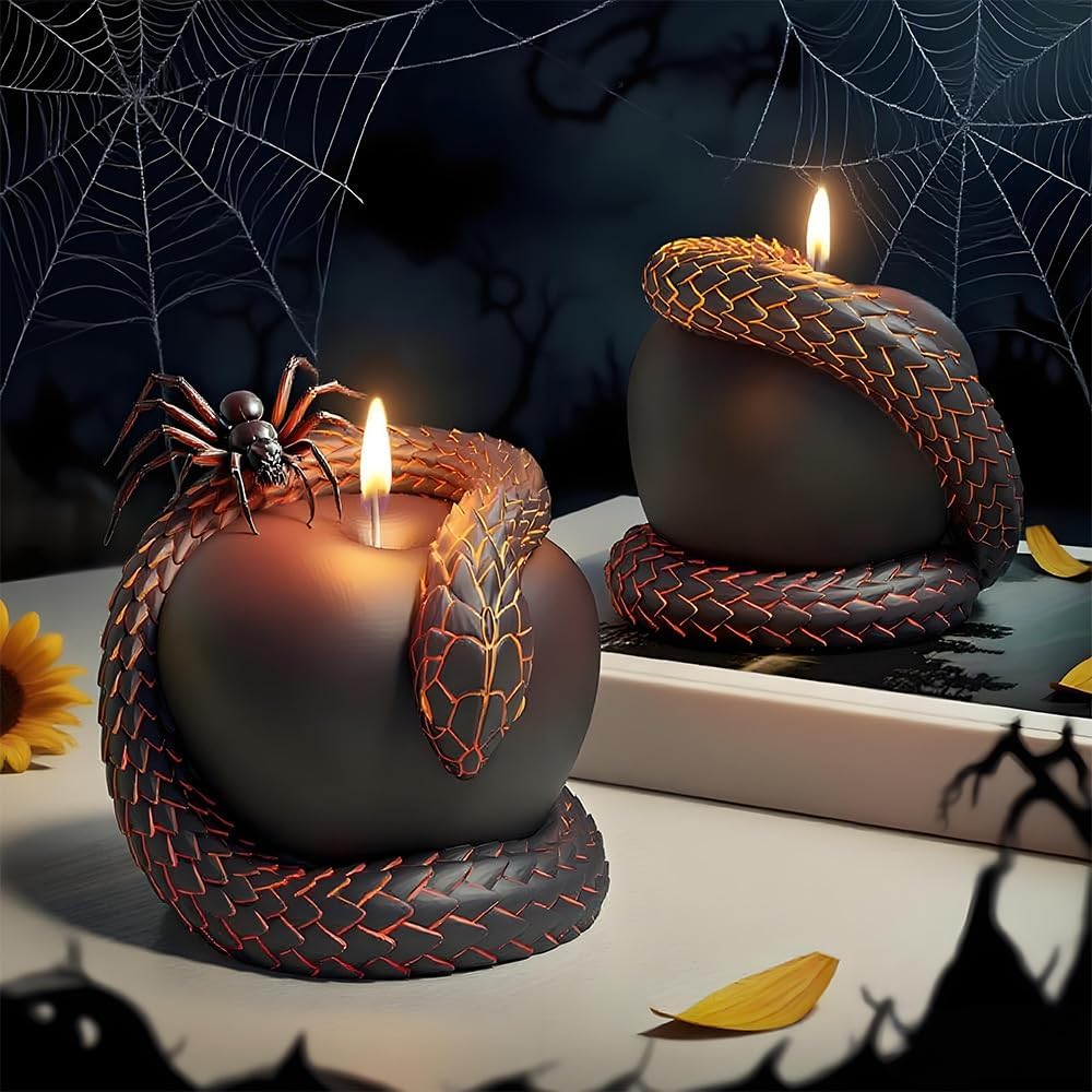 Gothic Snake and Apple Religious Art Candle Mold – 3D Silicone Resin Mold for Epoxy Casting, Aromatherapy Wax, Halloween Gothic Decor, Serpent Apple Sculpture Candle Making Mold
