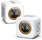 KADAMS Pomodoro Cube Timer Productivity Visual Timer - 5/10/25/50 Min Rotating Countdown, Customize Countup Silent Mode- for Work Study Cook Workout Kitchen Back to School Classroom (White, 2 Pack)