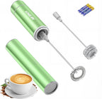 Electric Milk Frother Handheld,Travel Coffee Drink Mixer Batteries Included, 304 Stainless Steel Whisk for latte Cappuccino,Bulletproof Coffee Hot Chocolate,Egg-Grass Green