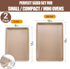 Cookie Sheets for Baking Nonstick, 2 Pack Heavy Duty 0.8mm Baking Sheet Pan Set Quarter(9x13in) & Jelly Roll(10x15in) with Diamond Texture, Gold Commercial Grade, Small Oven Safe