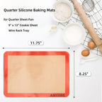 AMYONE Quarter Sheet Silicone Baking Mat, 2 Pcs Non-Stick Silicone Baking Mats Cookie Sheet for 9x13 Baking Pan, Reusable Baking Sheet Liners Compatible with Nordic Ware Naturals Quarter Sheet