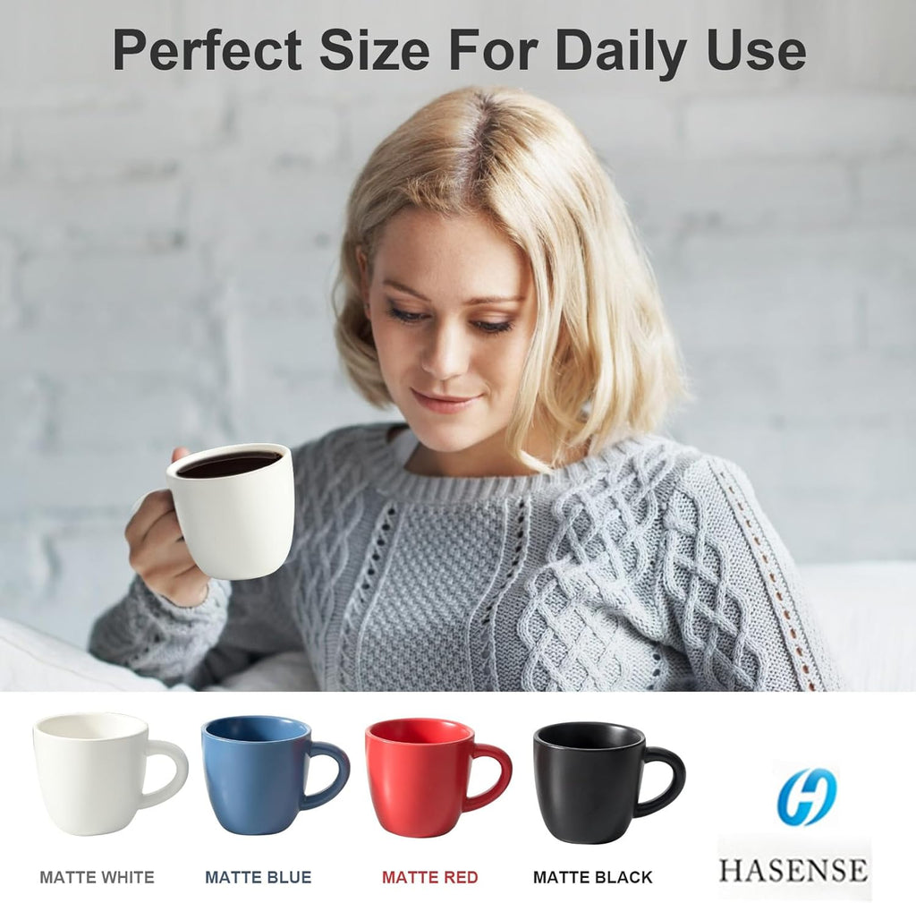 Hasense 7 Ounce Cappuccino Cups Set of 4 Perfect for Latte, Americano, Cafe Mocha and Tea, Ceramic Coffee Cups Ideal for Party Cafe Home and Kitchen, Microwave and Dishwasher safe, White