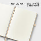 &And Per Se Dotted Journal Notebook (5 Packs), A5 Hardcover Leather Dotted Journal, 160 Pages 100 gsm Thick Paper, 3 Sheets of Stickers Included- 5.7'' x 8'' (Light Apricot