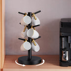 Coffee Mug Holder Tree, Upgraded 360° Rotated Cup Holder for Counter, Wood Mug Rack with 6 Hooks, Coffee Mug Organizer Station, Mug Stand Bar Accessories, Black