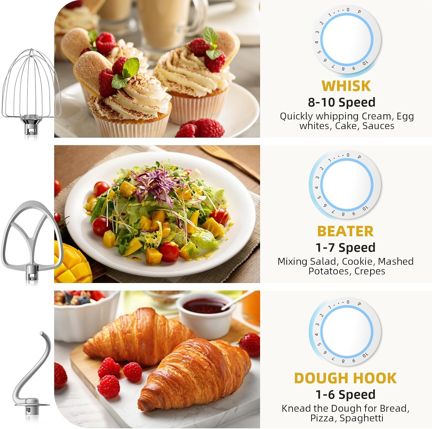 Stand Mixer, 6QT 10+P Speed Tilt-Head Kitchen Electric Mixer, Food Mixer with Stainless Steel Bowl, Dough Hook, Flat Beater, Wire Whisk, Splash Guard for Daily Use -Green