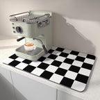 BLESWIN Dish Drying Mat for Kitchen, 15.7’’ X 17.7’’ Coffee Bar Mats for Countertop Fit Under Coffee Maker, Hide Stain Rubber Backed Espresso Machine Absorbent Drying Pad, Black & White