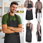 Chef Cooking Aprons for Men Women Thickened Canvas Cotton Apron with 4 Pockets for BBQ Work Kitchen (Black)