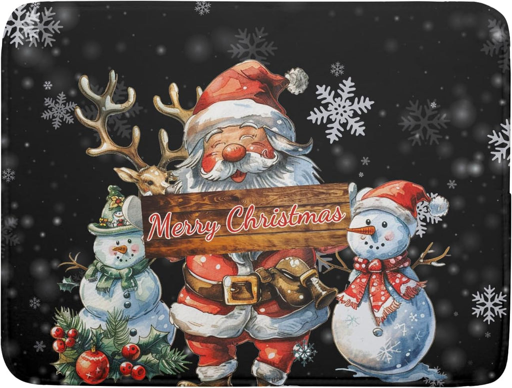 Christmas Santa Snowman Dish Drying Mat 18x24 Inch Winter Xmas Snowmen Santa Drying Mat Absorbent Drainer Pad for Kitchen Counter Christmas Tableware Mats Protector for Black Home Kitchen Accessories