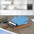 Kitchen Oven Gloves - Dual-Layer Heat Resistant Grilling Gloves, Silicone Oven Mitts with 5 Fingers, Waterproof Non-Slip Pot Holder for Barbecue, Cooking, Baking (XL-XXXL, Blue)