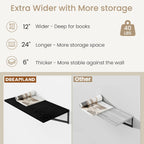 Dreamland Deep Floating Wall Shelves, Black Shelf, Large Floating Shelf 12 * 24 inchSet of 2 Bathroom Wall Shelves Bookshelf for Living Room Bedroom Home Office