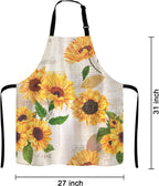 Watercolor Sunflowers Adjustable Bib Apron,Vintage Style Floral Print Cooking Kitchen Apron for Men Women