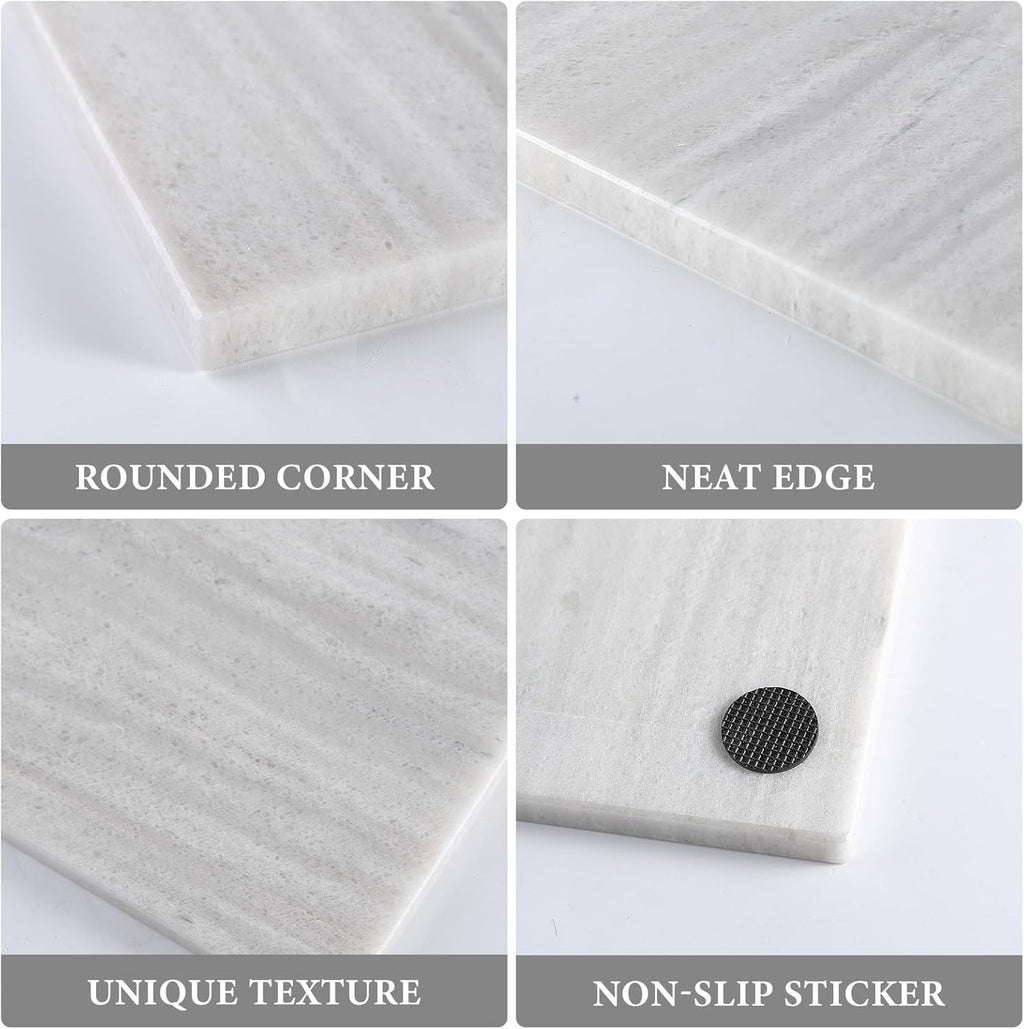 Koville Natural Marble Cutting Board for Kitchen Countertop, 12" x 8" Pastry Bread Macaron Display Board, Real Stone Slab Marble Cheese Boards, Bathroom Perfume Tray Candle Plate(Nestos White)