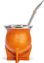 Argentina Yerba Mate Cup With Ceramic liner Straw Tea Gourd Mug One Bombilla Mate a Cleaning Brush (brown)
