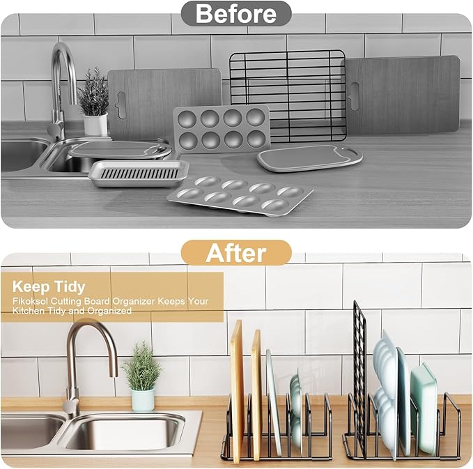 Cutting Board Organizer and Baking Sheet Rack, [2-Pack] Black Heavy Duty Metal Cookie Sheet Organizer for Cutting Board Storage & Plate Holder for Cabinet, Tray Dividers for Cabinets