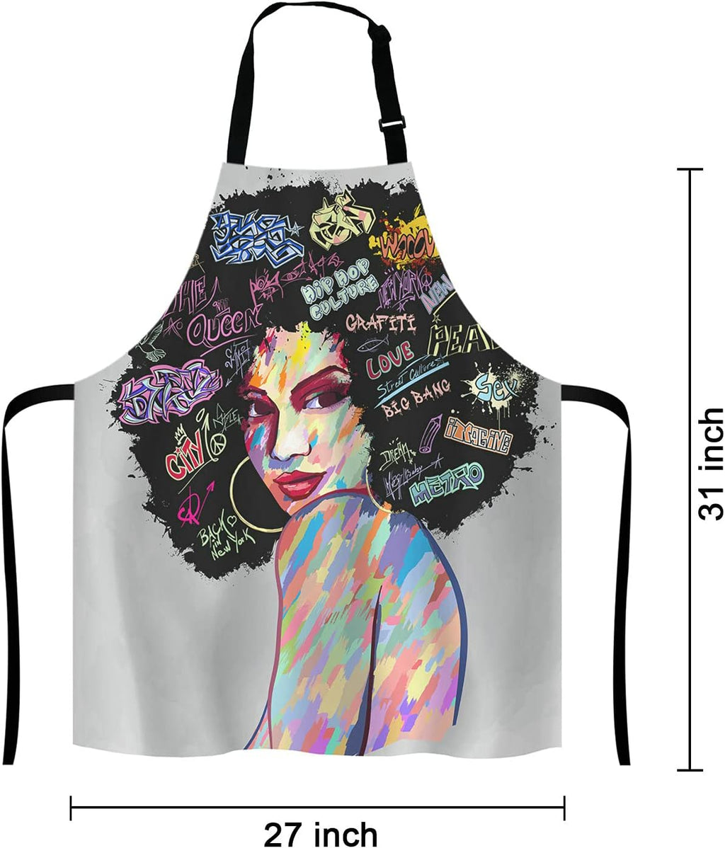 Art Contemporary Digital Painting Portrait of an Afro American Woman Face Adjustable Bib Apron Kitchen Cooking Baking Gardening Apron for Women Men
