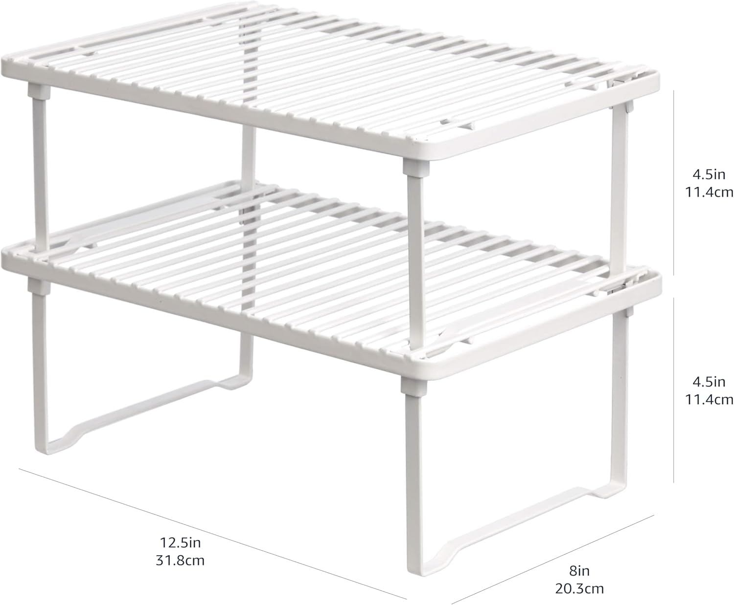 Amazon Basics Stackable Metal Kitchen Storage Shelves for Dishes, 12.5" L x 8" D x 4.5" H, Set of 2, White