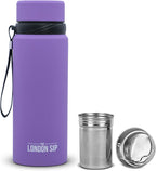 London Sip 25 oz Multi-Purpose Tea Infuser Mug – Fruit Infuser Water Bottle for Hot and Cold – Double Wall Stainless Steel Insulated, Purple