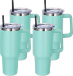 DOMICARE 40 oz Tumbler with Handle and Straw, Stainless Steel Tumbler with Lid and Straw, Reusable Vacuum Insulated Cup, Travel Coffee Mug, Mint Green, 4Pack