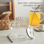 KEMORELA Large Ribbed Glass Tumbler with Handle & Lid, 2‑Pack 1000 ml / 34 oz Glass Cups with Reusable Straw – Thickened Ribbed Glass Mug for Iced Coffee, Juice, Smoothie & Cold Drinks