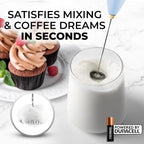 Zulay Kitchen Powerful Milk Frother Wand With 4 AA Duracell Batteries - Ultra Fast Handheld Drink Mixer - Electric Whisk Foam Maker for Coffee, Lattes, Cappuccino, Matcha, Hot Chocolate & Creamer
