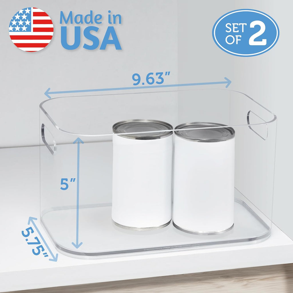 STORi Bliss 10" x 6" Open Clear Pantry Organizer Bin, Set of 2, Plastic Containers with Handle for Kitchen, Fridge, Cabinet, Closet, Bathrom, Undersink Storage Made in USA