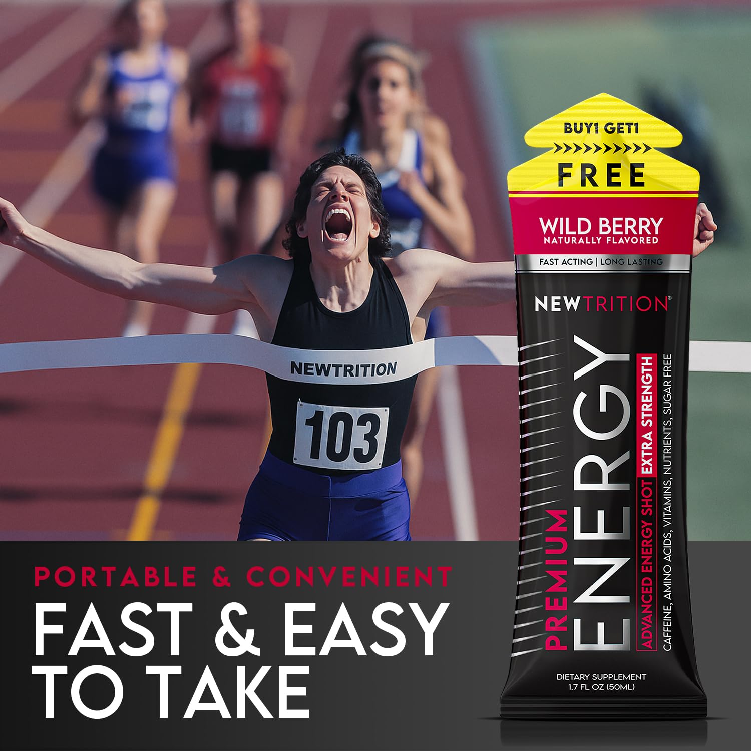 NewTrition® Extra Strength Energy Shots, 250mg Caffeine Energy Shots with Vitamin B & Amino Acids, Sugar-Free Vitamin Energy Shot, 1.7 fl oz (Pack of 24, Wild Berry)