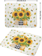 Giwawa Sunflower Vases Dish Drying Mat for Countertop, 18"x24" Summer Bee Floral Mason Jar Dish Drainer Mats, Fast Dry Microfiber Reversible Large Dish Drying Pad Kitchen Decoration